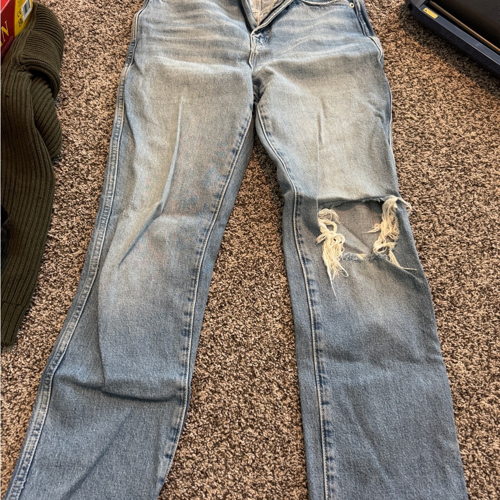 Good American Light Blue Distressed Straight Leg Jeans